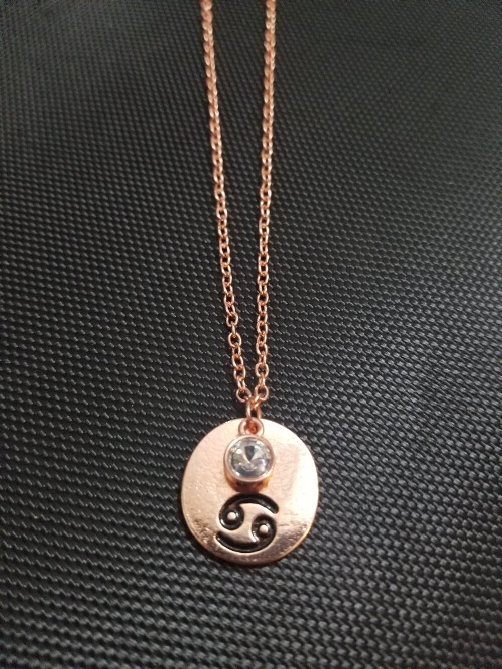 Solid Rose-Gold Astronomy Cancer-Sign/Symbol-Pendant with Crystal Charm Necklace